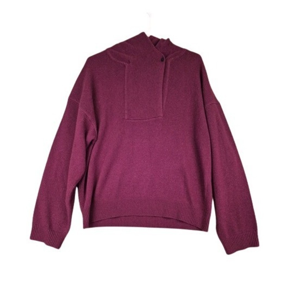 Theory Womens Plum Burgundy Oversized‎ Hoodie Felted Wool Cashmere Sweater Large